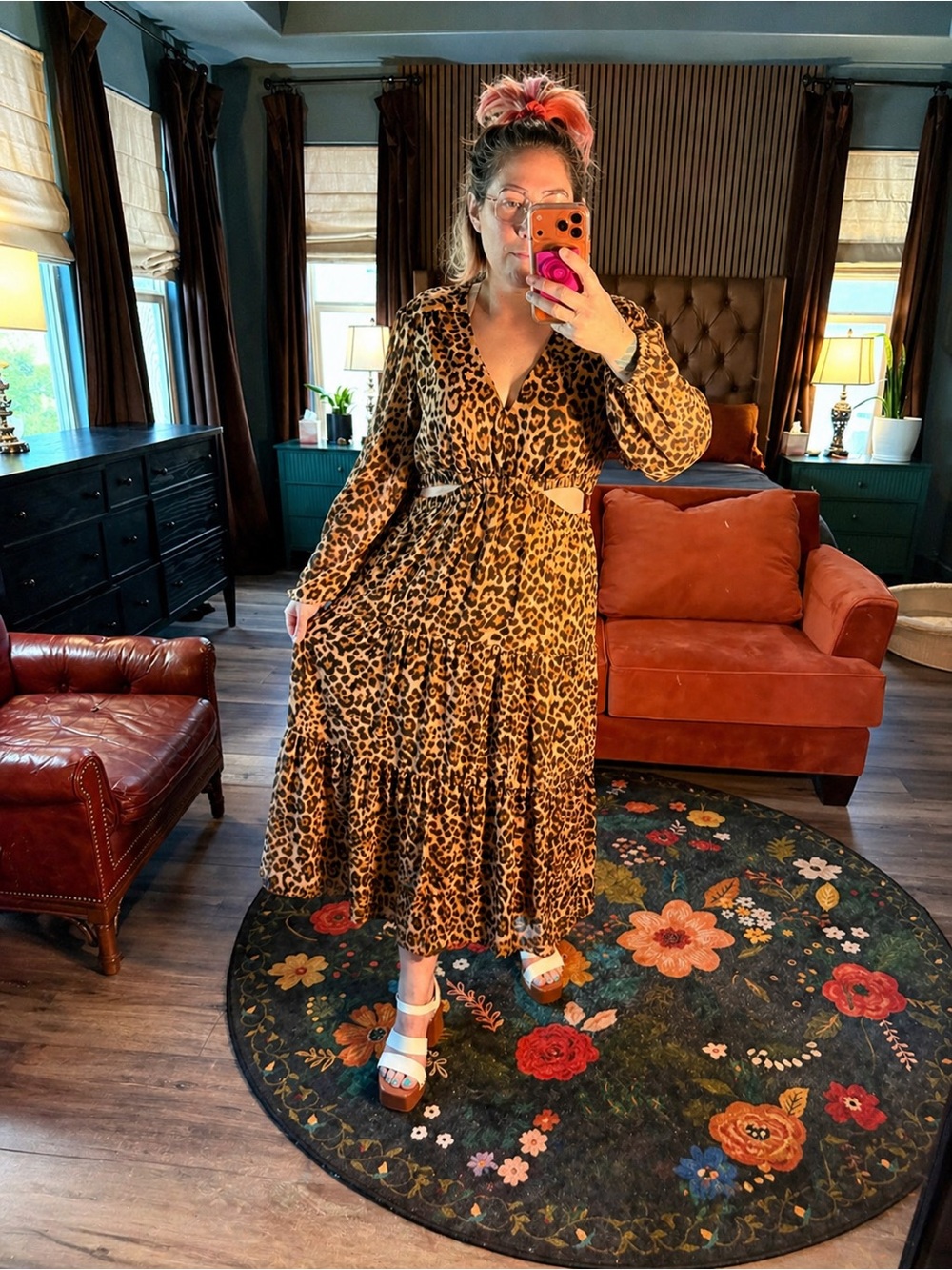 Sofia by Sofia Vergara Leopard Midi Dress | XL | Boho Flowy